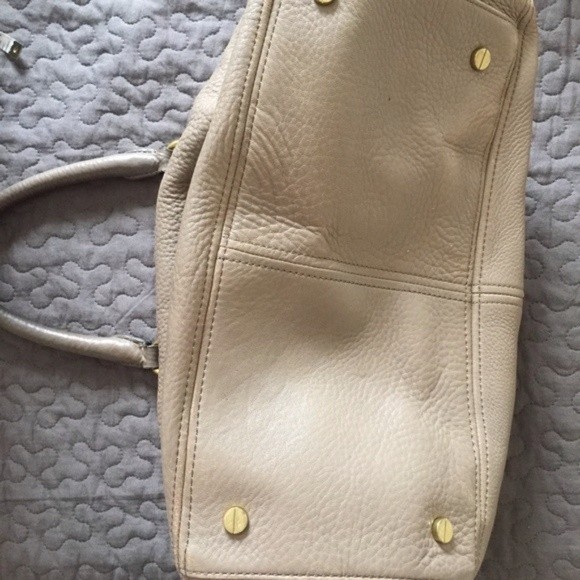 J. Crew Warm Ash Taupe Gray Pebble Leather Large "Biennial" Satchel Purse Bag - Picture 6 of 10